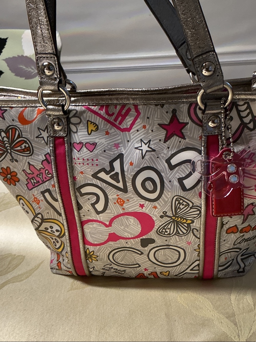 Coach poppy  Bandana Graffiti butterfly 🦋 Tote and Metallic Trim